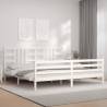 White 200x200 cm Solid Wood Bed Frame with Headboard