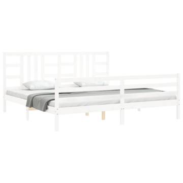 White 200x200 cm Solid Wood Bed Frame with Headboard