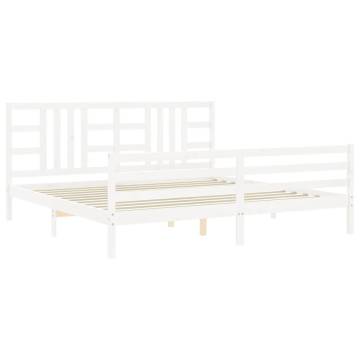 White 200x200 cm Solid Wood Bed Frame with Headboard