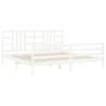 White 200x200 cm Solid Wood Bed Frame with Headboard