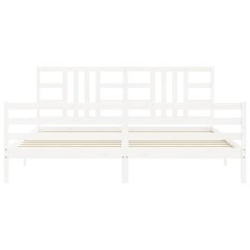 White 200x200 cm Solid Wood Bed Frame with Headboard