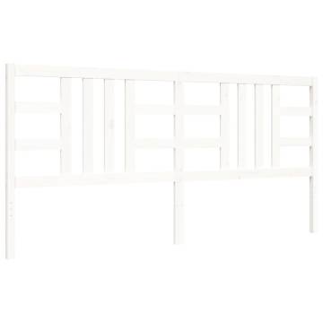 White 200x200 cm Solid Wood Bed Frame with Headboard