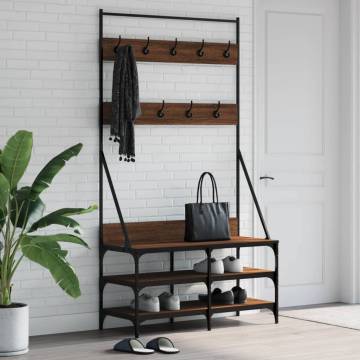 Clothes Rack with Shoe Storage - Brown Oak 100x40x184 cm