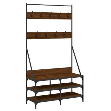 Clothes Rack with Shoe Storage - Brown Oak 100x40x184 cm