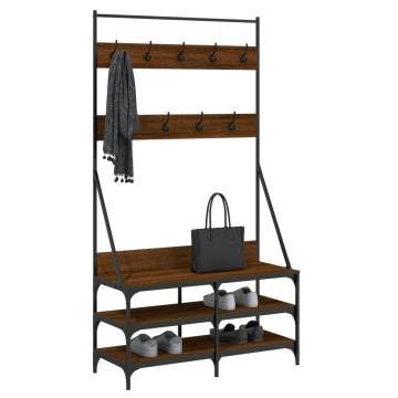 Clothes Rack with Shoe Storage - Brown Oak 100x40x184 cm