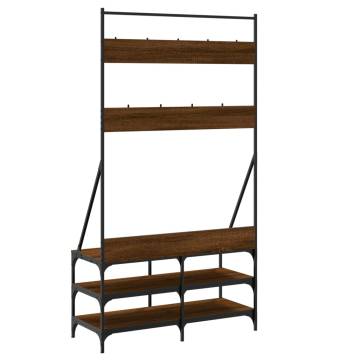 Clothes Rack with Shoe Storage - Brown Oak 100x40x184 cm