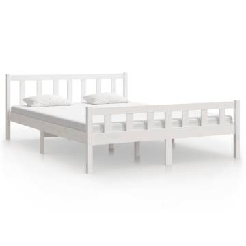 White Solid Wood Bed Frame 140x200 cm - Classic Design