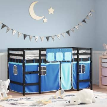 Kids' Loft Bed with Curtains Blue - Solid Pine 90x200cm