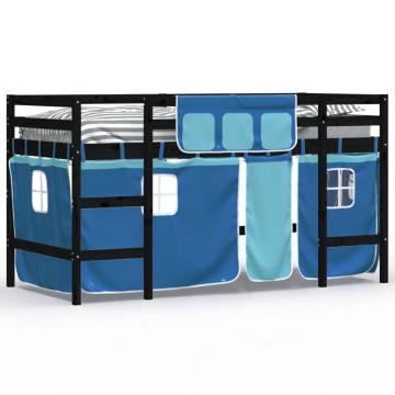 Kids' Loft Bed with Curtains Blue - Solid Pine 90x200cm