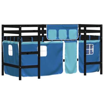 Kids' Loft Bed with Curtains Blue - Solid Pine 90x200cm