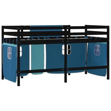 Kids' Loft Bed with Curtains Blue - Solid Pine 90x200cm