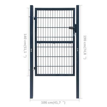 2D Fence Gate (Single) Anthracite Grey - 106 x 190 cm