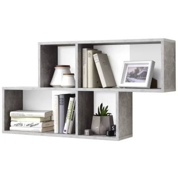 FMD Wall-mounted Shelf - 4 Compartments Concrete & White