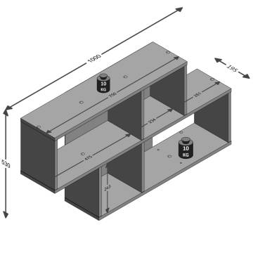 FMD Wall-mounted Shelf - 4 Compartments Concrete & White