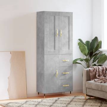 Stylish Highboard Concrete Grey - 69.5x34x180 cm