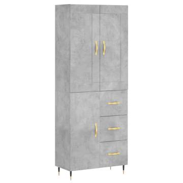 Stylish Highboard Concrete Grey - 69.5x34x180 cm