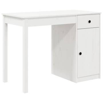 Stylish White Desk 100x50x75 cm - Solid Pine Wood