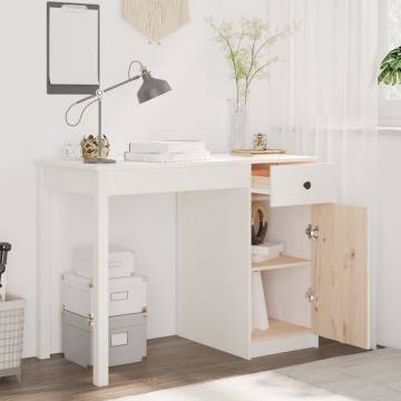 Stylish White Desk 100x50x75 cm - Solid Pine Wood