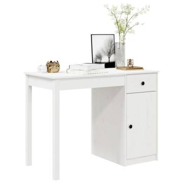 Stylish White Desk 100x50x75 cm - Solid Pine Wood