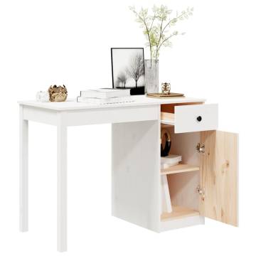 Stylish White Desk 100x50x75 cm - Solid Pine Wood