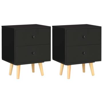 Stylish Black Bedside Cabinets - Scandinavian Design (2 pcs)