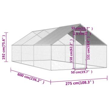 Outdoor Chicken Cage 2.75x8x1.92m - Galvanised Steel | HipoMarket