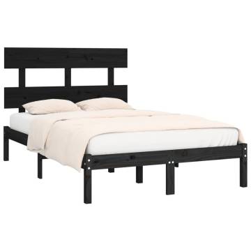 Black Solid Wood Bed Frame 135x190 cm Double - Hipomarket