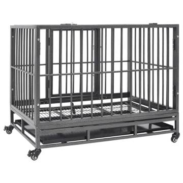 Dog Cage with Wheels | Steel Pet Enclosure 92x62x76 cm