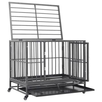 Dog Cage with Wheels | Steel Pet Enclosure 92x62x76 cm