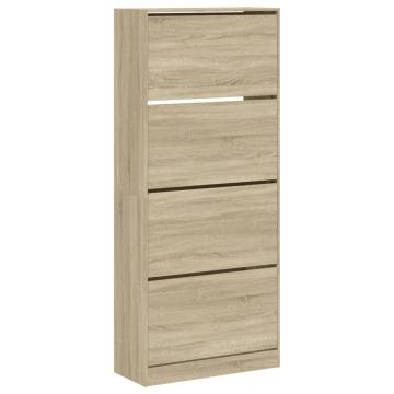 Shoe Cabinet with 4 Flip-Drawers - Sonoma Oak 80x34x187.5 cm