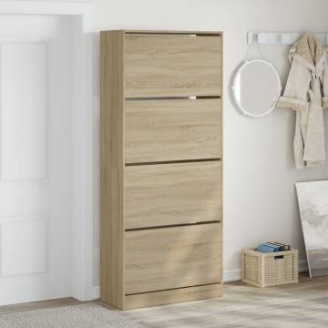 Shoe Cabinet with 4 Flip-Drawers - Sonoma Oak 80x34x187.5 cm