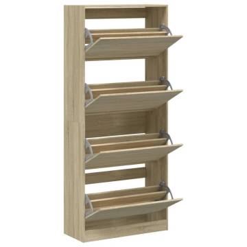 Shoe Cabinet with 4 Flip-Drawers - Sonoma Oak 80x34x187.5 cm