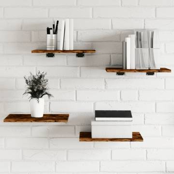 4 pcs Smoked Oak Wall Shelves - Durable Engineered Wood