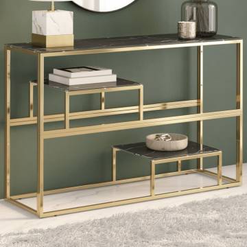 Elegant Gold Console Table - Stainless Steel & Glass Design