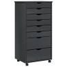 MOSS Grey Rolling Cabinet with Drawers - Solid Pine Wood