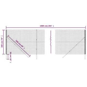 Wire Mesh Fence Anthracite 2x10m - Galvanised Steel Security