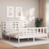 Bed Frame with Headboard White King Size Solid Wood Colour white Size 150 x 200 cm 