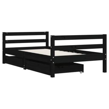 Kids Bed Frame with Drawers Black - Solid Pine Wood 80x160 cm