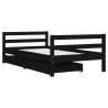 Kids Bed Frame with Drawers Black - Solid Pine Wood 80x160 cm