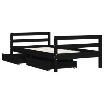 Kids Bed Frame with Drawers Black - Solid Pine Wood 80x160 cm