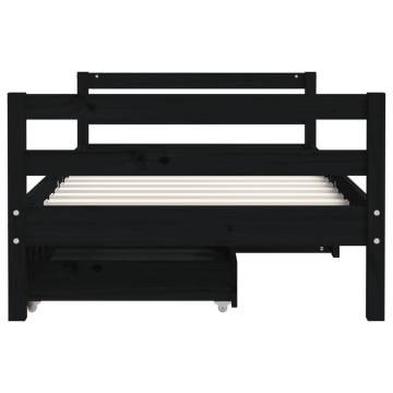 Kids Bed Frame with Drawers Black - Solid Pine Wood 80x160 cm