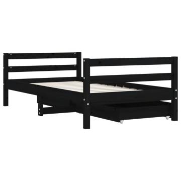 Kids Bed Frame with Drawers Black - Solid Pine Wood 80x160 cm