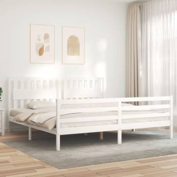 White Bed Frame with Headboard - 200x200 cm Solid Wood