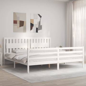 White Bed Frame with Headboard - 200x200 cm Solid Wood