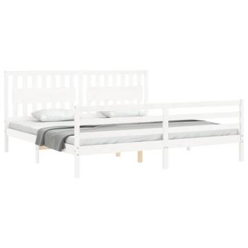 White Bed Frame with Headboard - 200x200 cm Solid Wood