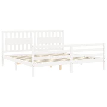 White Bed Frame with Headboard - 200x200 cm Solid Wood