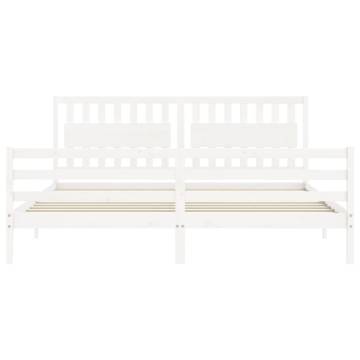 White Bed Frame with Headboard - 200x200 cm Solid Wood