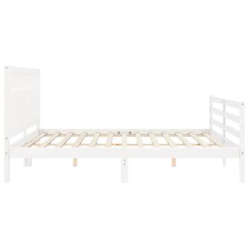 White Bed Frame with Headboard - 200x200 cm Solid Wood