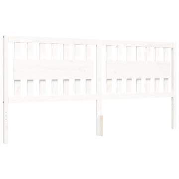 White Bed Frame with Headboard - 200x200 cm Solid Wood