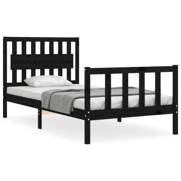 Stylish Black Bed Frame with Headboard - 100x200 cm Solid Wood